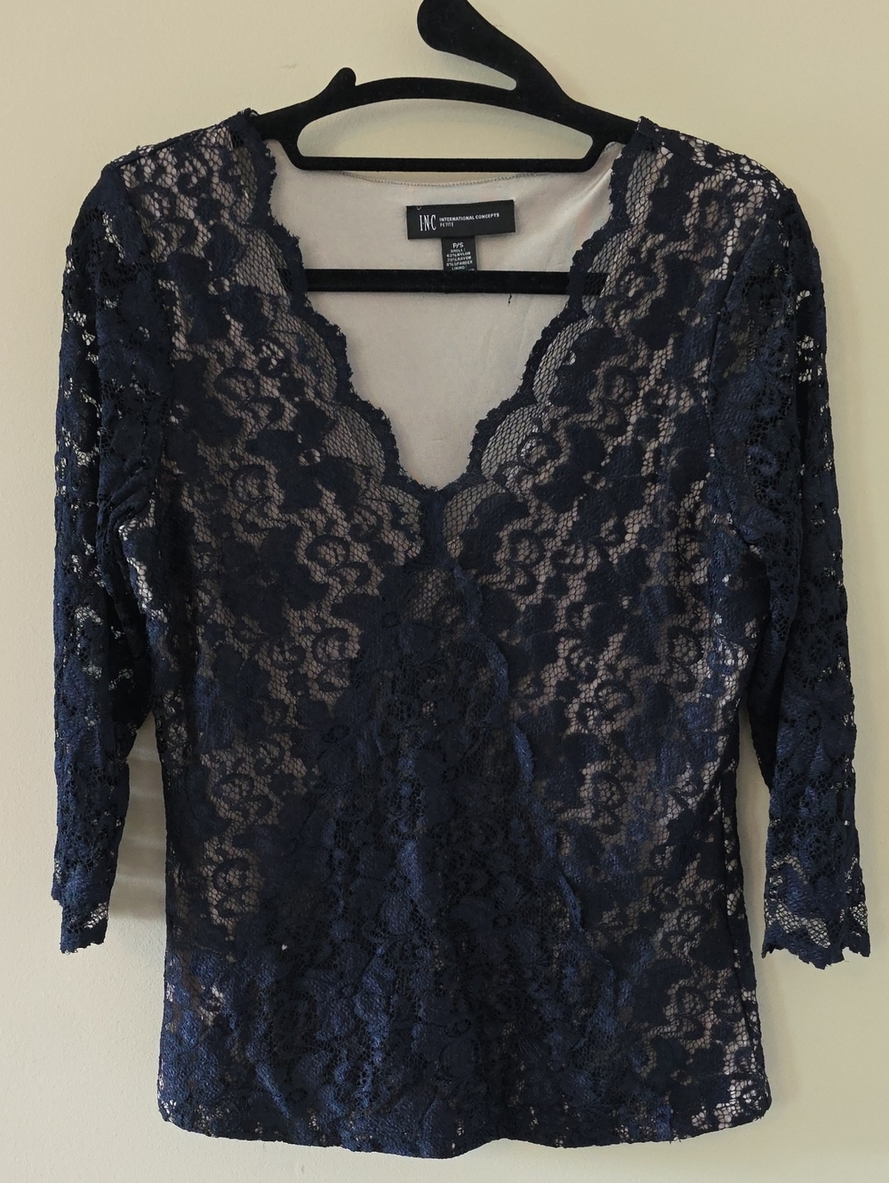 INC International Concepts Petite Taupe Top with Black Trim